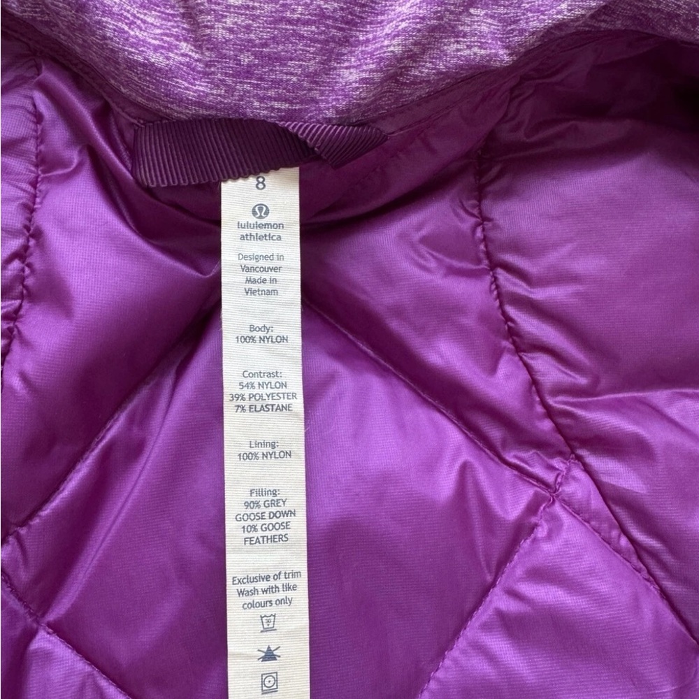 Lululemon Athletica Down For a Run Sz 8 Purple Quilted Full Zip Vest - Picture 9 of 11